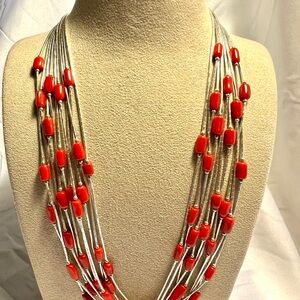 Navajo Sterling Silver Red Coral Necklace, 10 strands marked $.925
